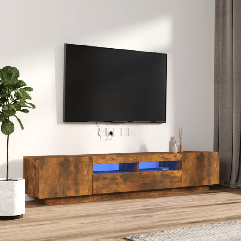 2Dílný Set Tv Skříněk S Led Světly Kompozitní Dřevo - Betonová šedá