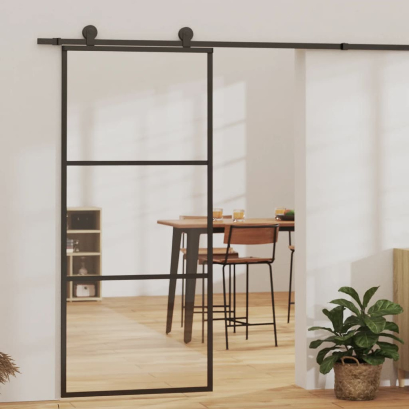 Posuvné Dveře S Kováním Esg Sklo A Hliník 90 X 205 Cm - Mřížka 6 × 2 / 102 x 205 cm (183 cm sliding rail)