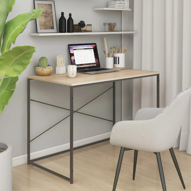Počítačový Stůl Černý A Dub 110 X 60 X 70 Cm Kompozitní Dřevo - Bílá
