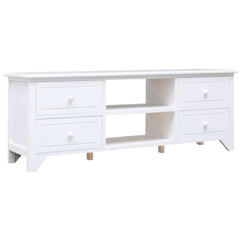 Tv Stolek Bílý 108 X 30 X 40 Cm Masivní Dřevo Pavlovnie - Bílá
