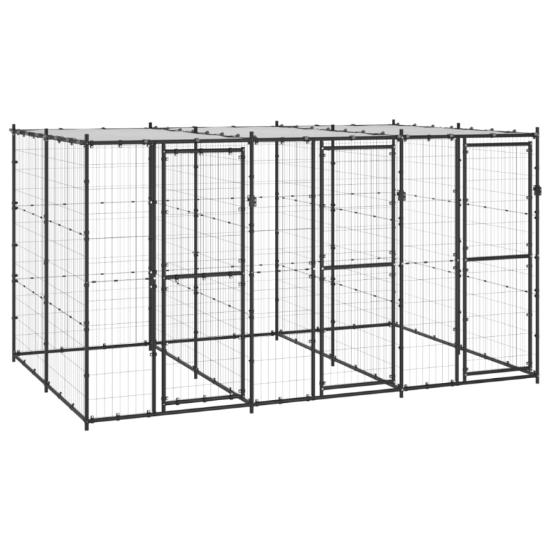 Venkovní Psí Kotec Se Střechou Ocel 7,26 M² Černo-Stříbrný - Ano / 330 x 220 x 180 cm