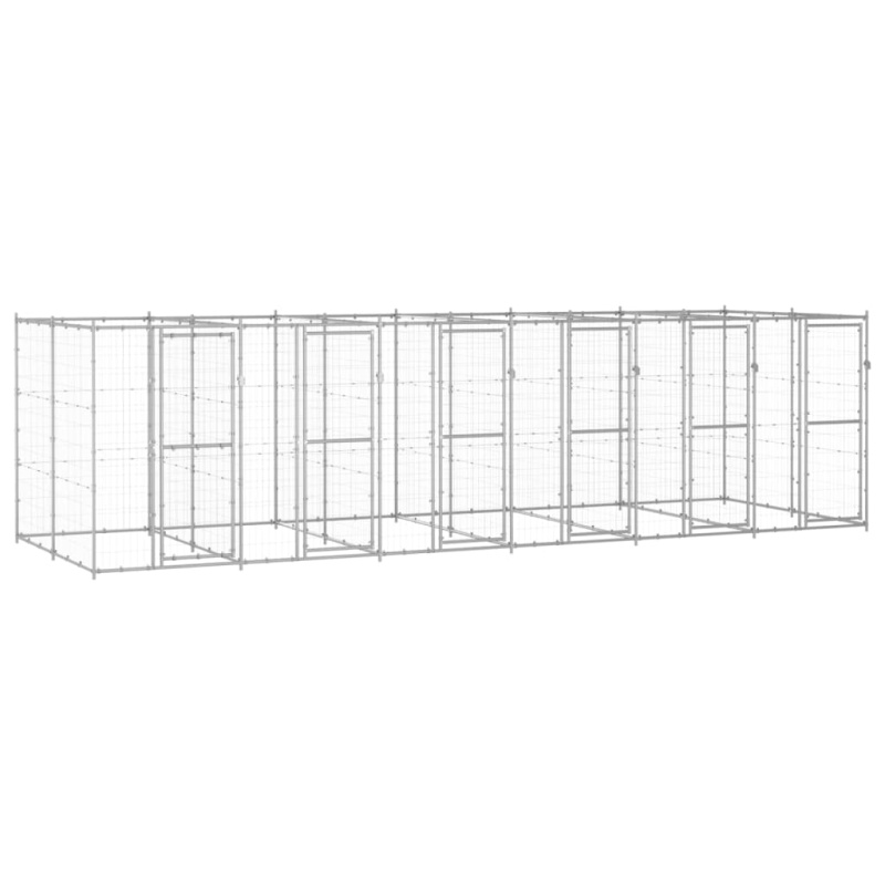 Venkovní Psí Kotec Pozinkovaná Ocel 14,52 M² Stříbrná - Ano / 330 x 220 x 180 cm