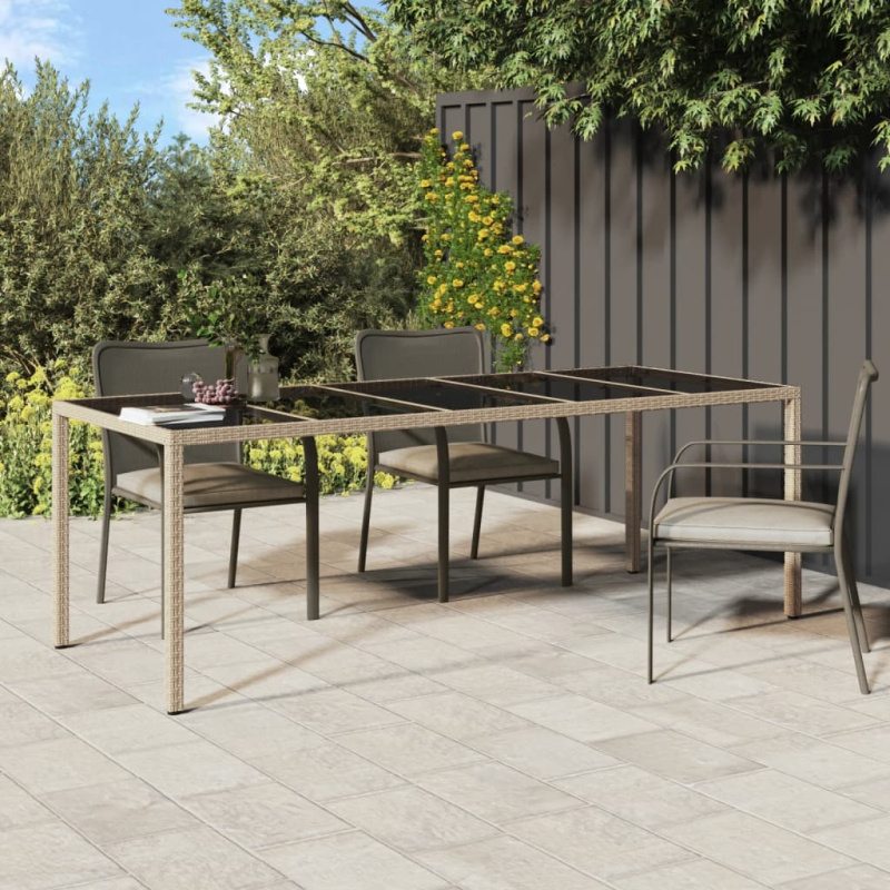 Zahradní stůl béžový 250 x 100 x 75 cm tvrzené sklo a polyratan - Černobílý