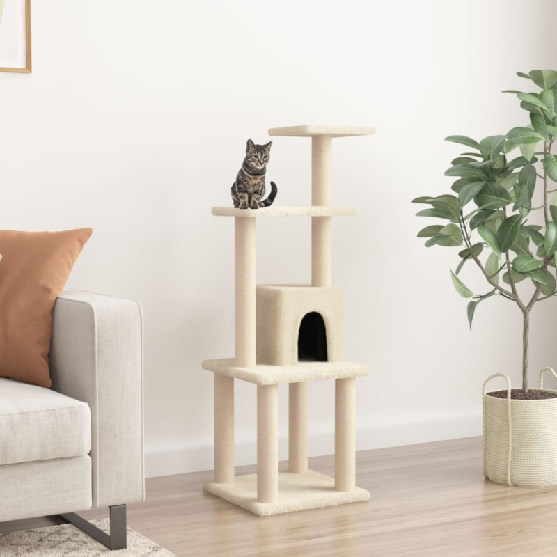 Škrabadlo Pro Kočky Se Sisalovými Sloupky Krémové 105 Cm - Světle šedá