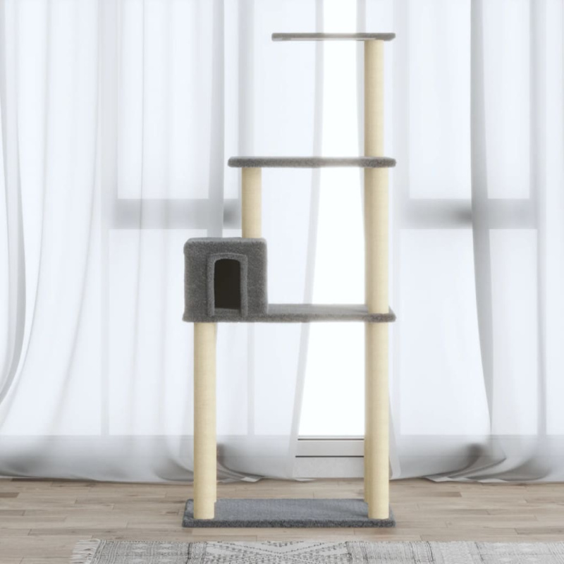 Škrabadlo Pro Kočky Se Sisalovými Sloupky Světle Šedé 147 Cm - Krémová