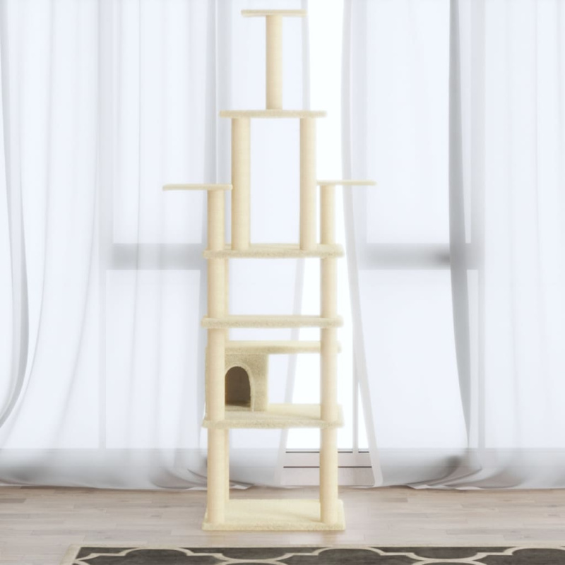 Škrabadlo Pro Kočky Se Sisalovými Sloupky Krémové 183 Cm - Světle šedá