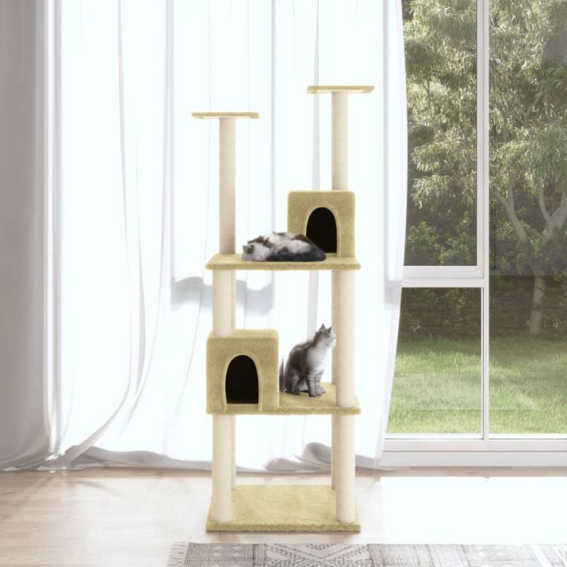Škrabadlo Pro Kočky Se Sisalovými Sloupky Krémové 141 Cm - Světle šedá