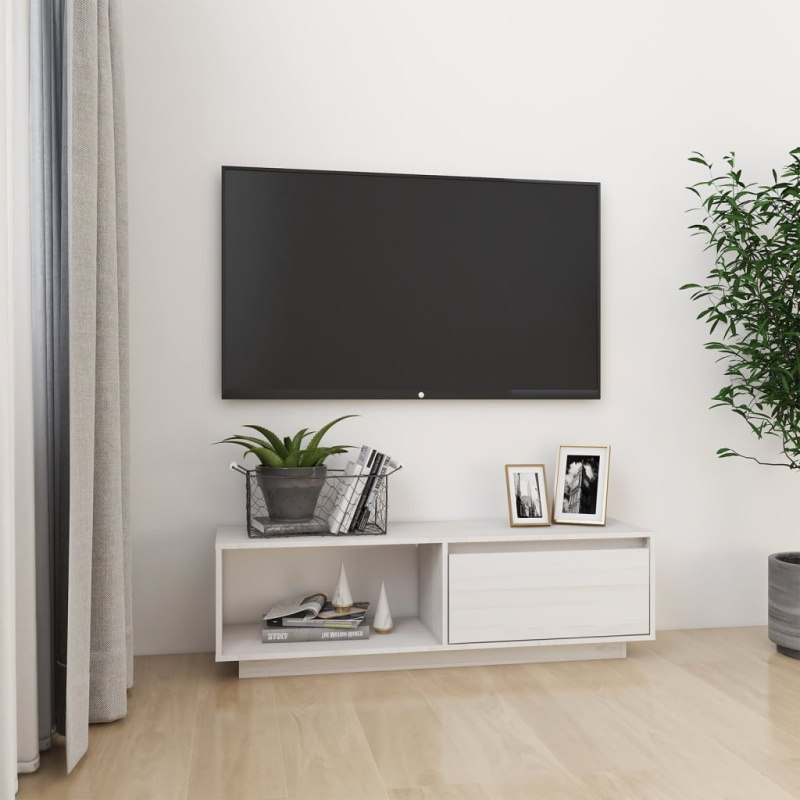 Tv Stolek Bílý 110 X 30 X 33,5 Cm Masivní Borové Dřevo - medová hnědá