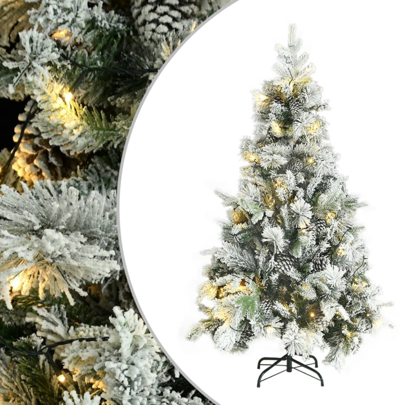 Vánoční Stromek S Led Zasněžený S Šiškami 195 Cm Pvc A Pe - 195 x 95 cm