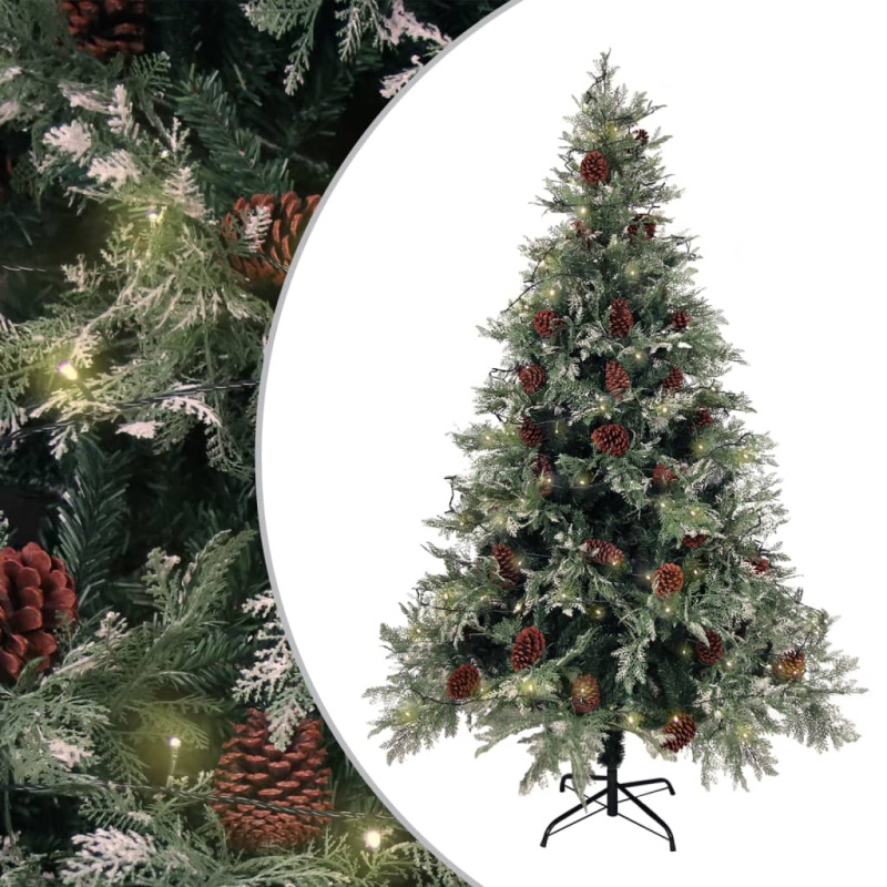 Vánoční Stromek S Led A Šiškami Zelený A Bílý 120 Cm Pvc A Pe - 195 x 105 cm