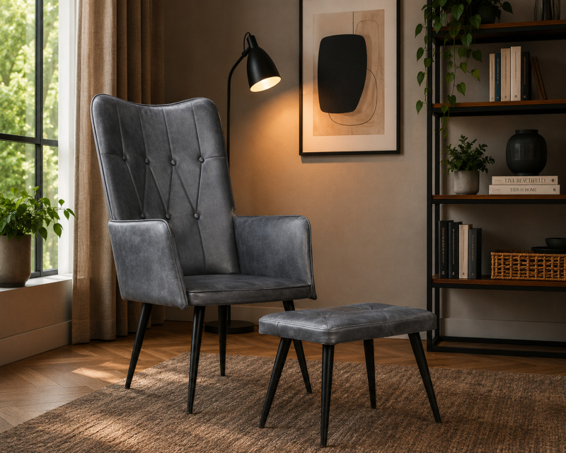 Kožené křeslo s taburetem BestBerg 339665 / šedá