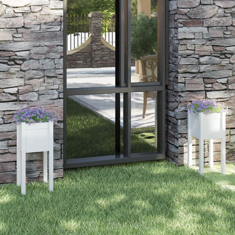 Zahradní Truhlíky 2 Ks Bílé 31 X 31 X 70 Cm Masivní Borovice