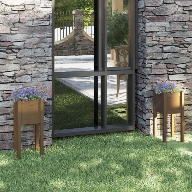 Zahradní Truhlíky 2 Ks Medově Hnědé 31X31X70Cm Masivní Borovice