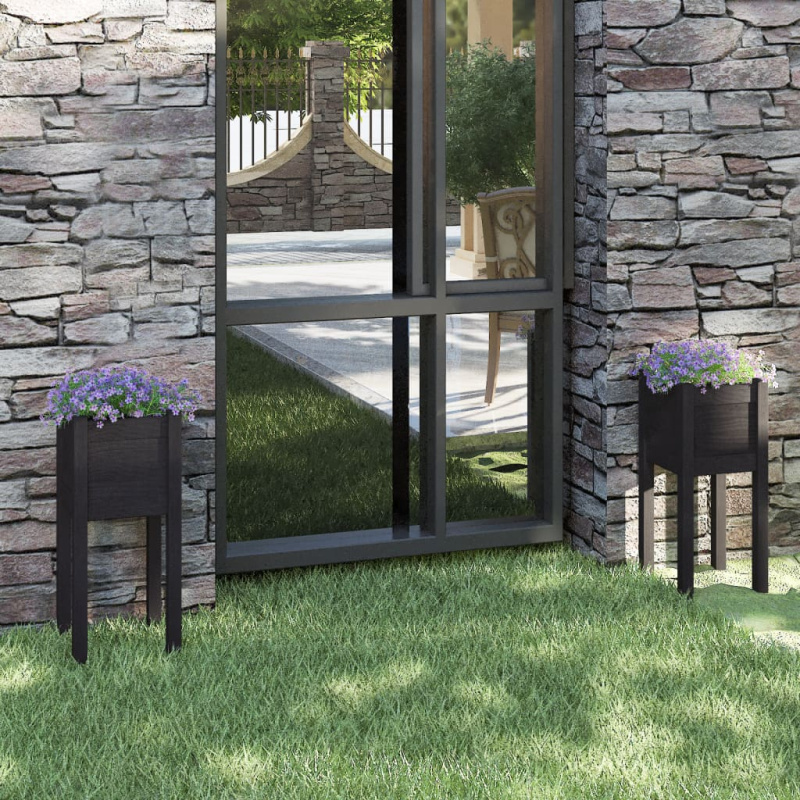 Zahradní Truhlíky 2 Ks Černé 31 X 31 X 70 Cm Masivní Borovice