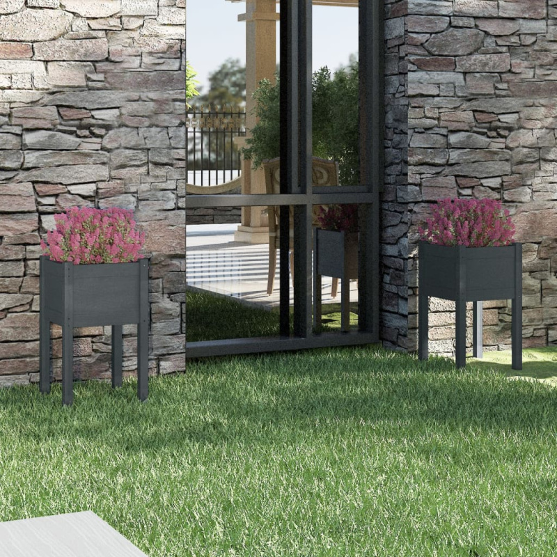 Zahradní Truhlíky 2 Ks Šedé 40 X 40 X 70 Cm Masivní Borovice