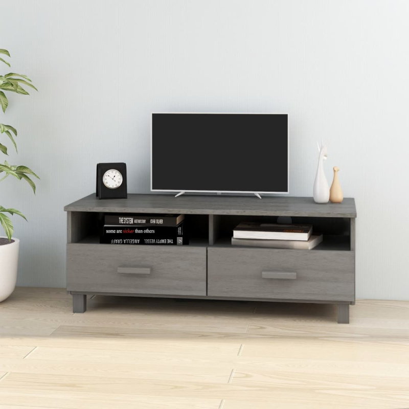 Tv Stolek Hamar Světle Šedý 106 X 40 X 40 Cm Masivní Borovice - medová hnědá