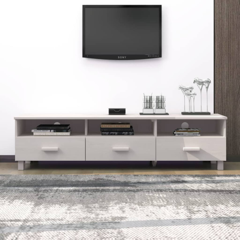 Tv Stolek Hamar Bílý 158 X 40 X 40 Cm Masivní Borovice - medová hnědá