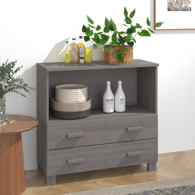Příborník Hamar Světle Šedý 85 X 35 X 80 Cm Masivní Borovice - medová hnědá