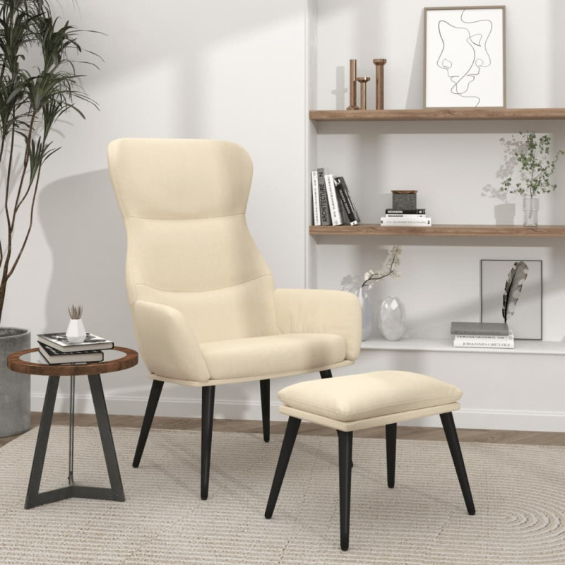 Relaxační Křeslo Se Stoličkou Krémové Textil - horčicově žlutá / bez opěrky na nohy