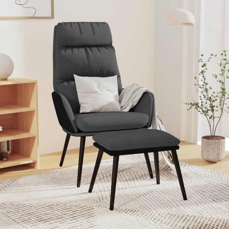 Relaxační Křeslo Se Stoličkou Tmavě Šedé Textil A Umělá Kůže - Světle šedá / bez opěrky na nohy