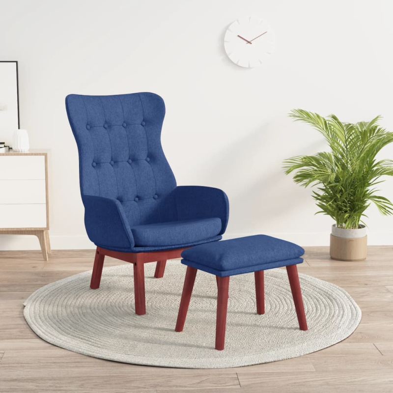 Relaxační Křeslo S Podnožkou Modré Textil - Krémová / bez opěrky na nohy
