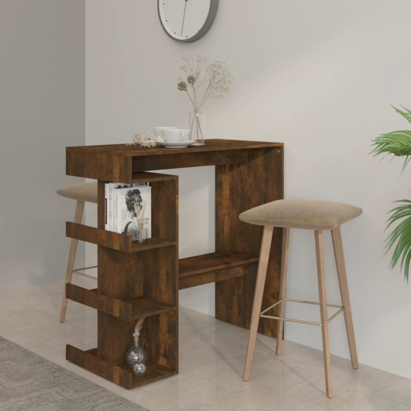 Barový Stůl S Úložným Regálem 100 X 50 X 101,5 Cm - Kouřový dub