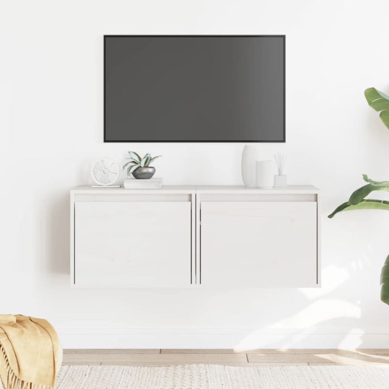 Nástěnné Skříňky 2 Ks Bílé 45 X 30 X 35 Cm Masivní Borové Dřevo