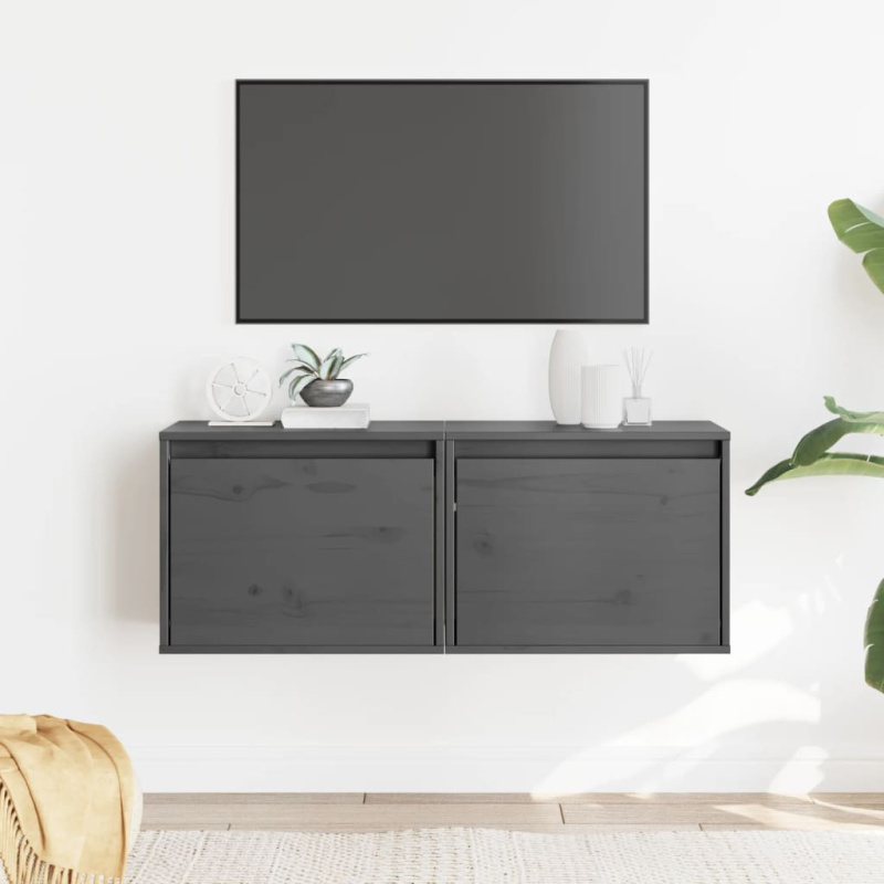 Nástěnné Skříňky 2 Ks Šedé 45 X 30 X 35 Cm Masivní Borové Dřevo