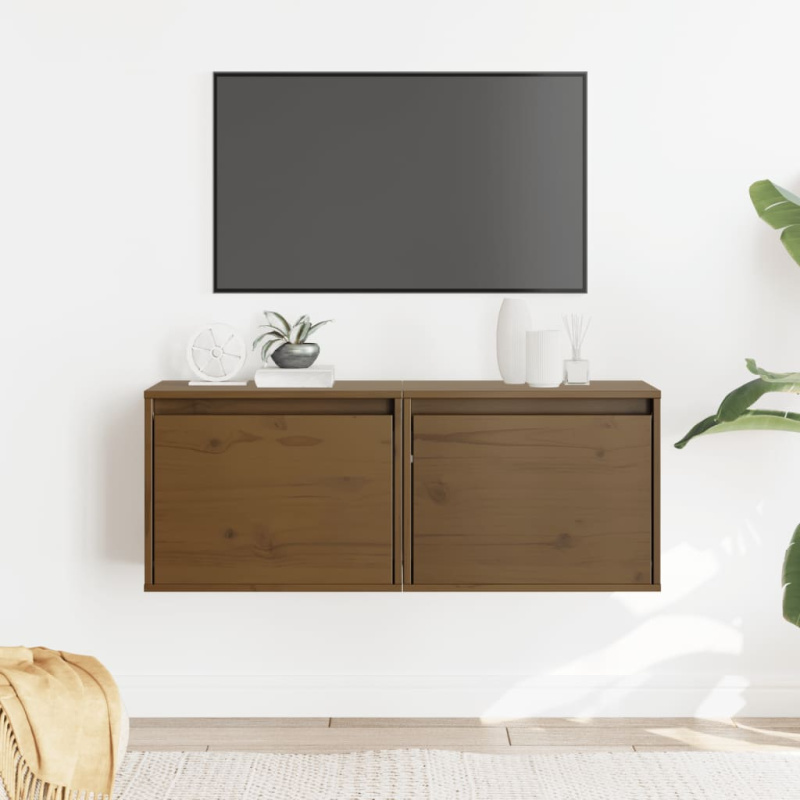 Nástěnné Skříňky 2 Ks Medově Hnědé 45X30X35 Cm Masivní Borovice