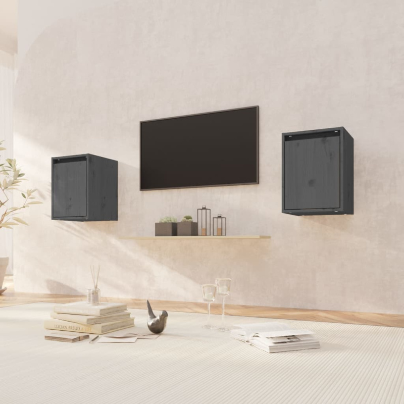 Nástěnné Skříňky 2 Ks Šedé 30 X 30 X 40 Cm Masivní Borové Dřevo