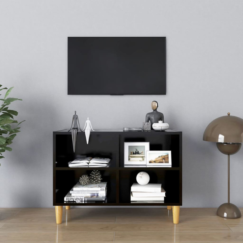 Tv Stolek Nohy Z Masivního Dřeva Černý 69,5 X 30 X 50 Cm - Hnědý dub / 69.5 cm