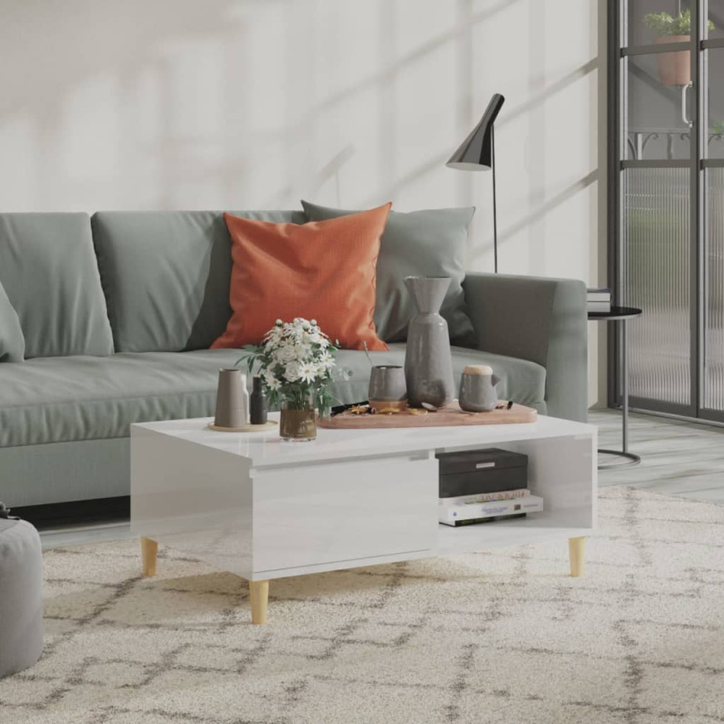 Konferenční Stolek Bílý Lesklý 90 X 60 X 35 Cm Kompozitní Dřevo - Šedá sonoma