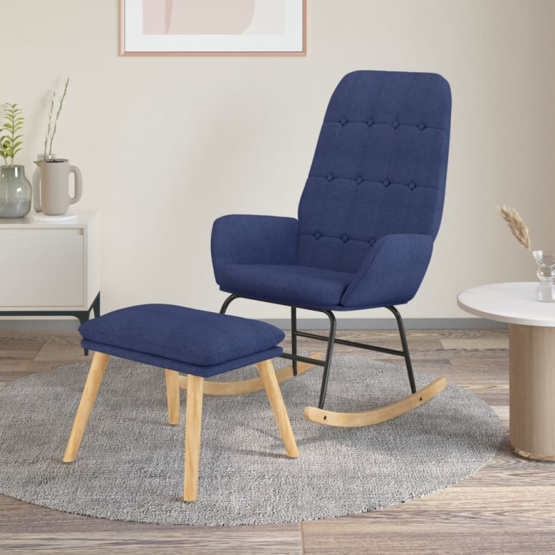 Houpací Křeslo S Podnožkou Modré Textil