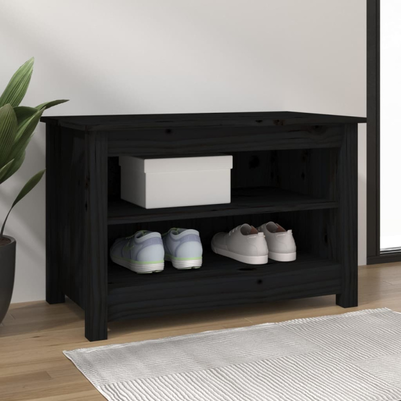 Lavice S Botníkem Černá 70 X 38 X 45,5 Cm Masivní Borovice - Přírodní / 110 cm