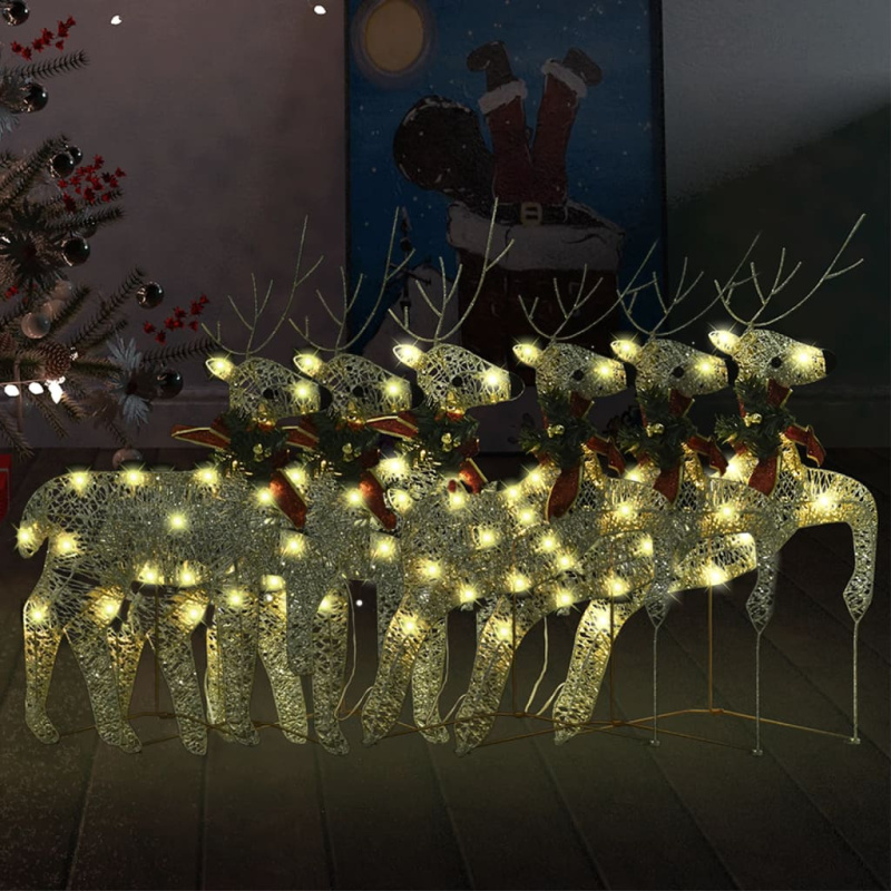 Vánoční Sobi 6 Ks Zlatí 120 Led Diod - Zlatá / 2