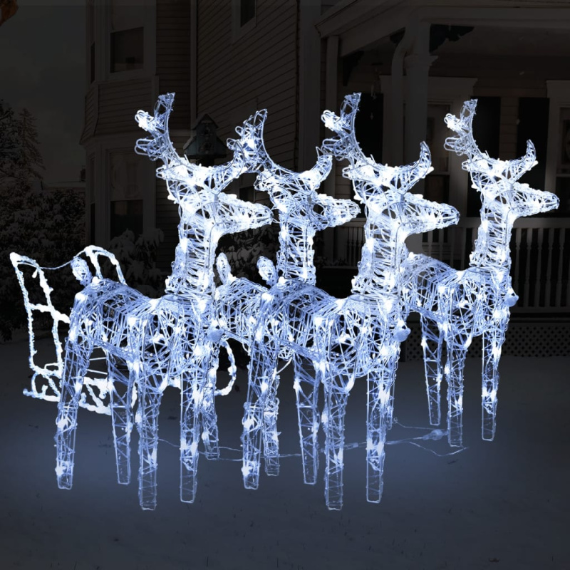 Vánoční sobi se sáněmi 240 LED diod akryl
