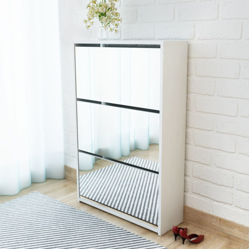 Botník Třípatrový Zrcadlo Bílý 63 X 17 X 102,5 Cm - Bílá s vysokým leskem / 102.5 cm