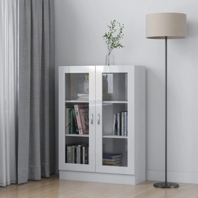 Prosklená Skříň Bílá Lesklá 82,5X30,5X Kompozitní Dřevo - Kouřový dub / 115 cm