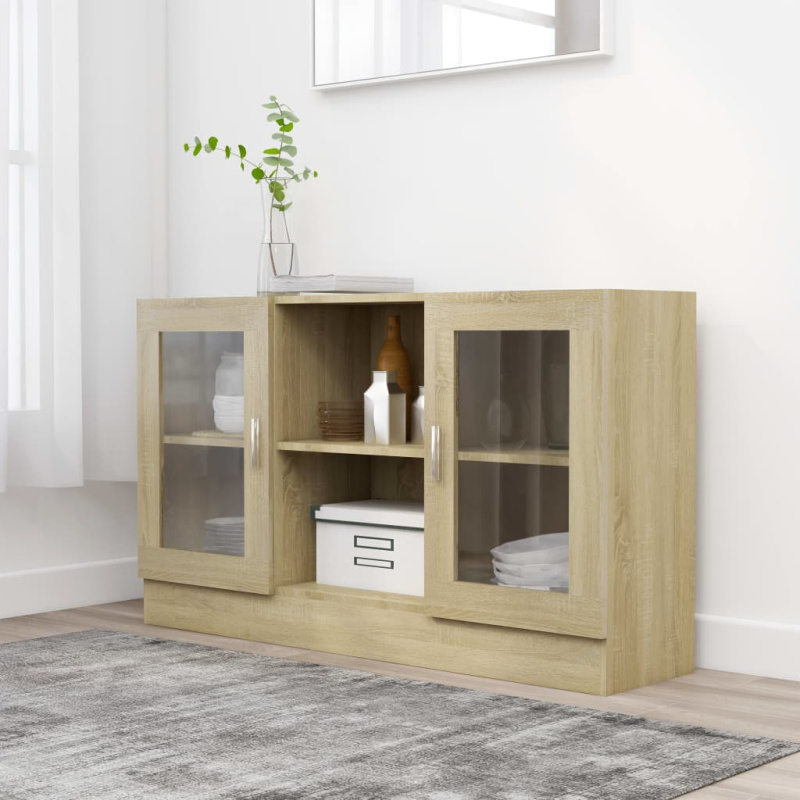 Prosklená Skříň 120 X 30,5 X 70 Cm Kompozitní Dřevo - Hnědý dub / Kompozitní dřevo a sklo