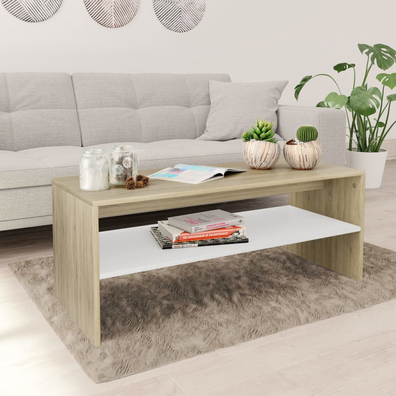 Konferenční stolek bílý a dub sonoma 100x40x40 cm dřevotříska - Hnědý dub
