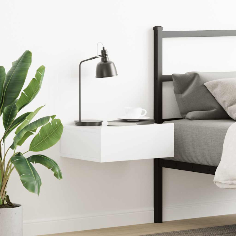 Nástěnný Noční Stolek Bílý Vysoký Lesk 40X30X15 Cm - Hnědý dub / 1