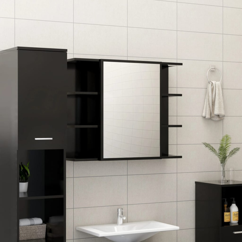 Koupelnová Skříňka Se Zrcadlem Černá 80X20,5X64 Cm - Hnědý dub