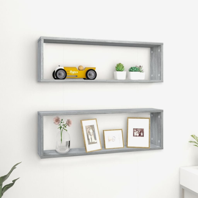 Nástěnné Obdélníkové Police 2 Ks Šedé Sonoma 80 X 15 X 26,5 Cm - Hnědý dub / 4