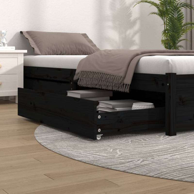 Zásuvky Pod Postel 2 Ks Černé Masivní Borové Dřevo - Přírodní / 90 x 93 x 18 cm