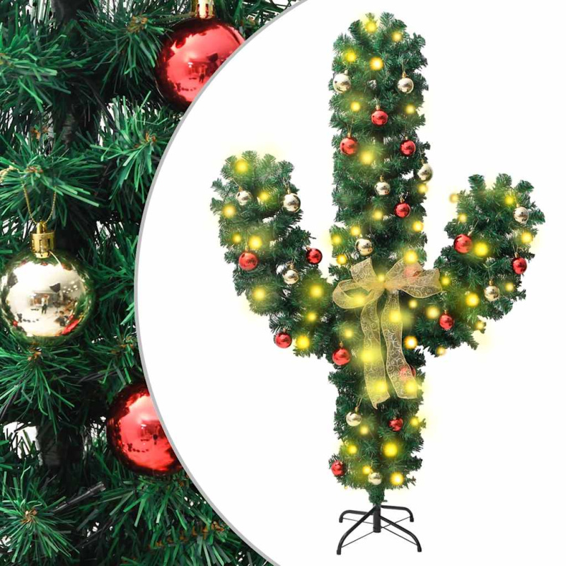 Vánoční Kaktus Se Stojanem A Led Zelený Pvc - 150 cm