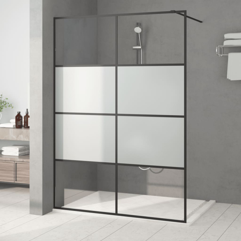 Sprchová Zástěna Walk-In Černá Napůl Mléčné Esg Sklo - Černá / Mléčné / 90 x 195 cm