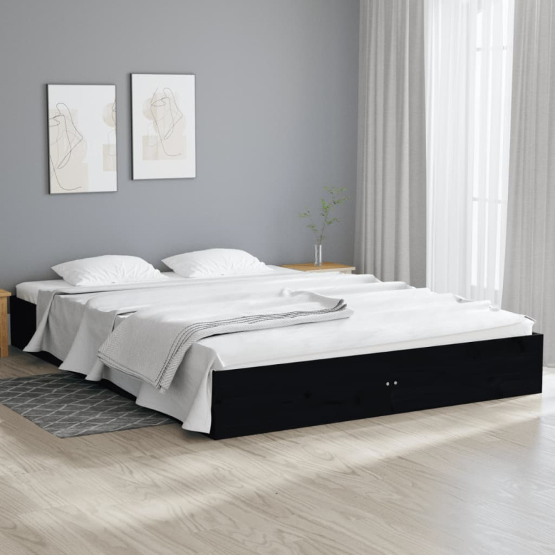 Rám Postele Černý Masivní Dřevo King Size - Bílá / 150 x 200 cm