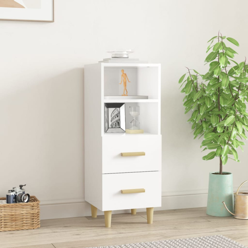Příborník Bílý S Vysokým Leskem 34,5X34X90 Cm Kompozitní Dřevo - Bílá s vysokým leskem