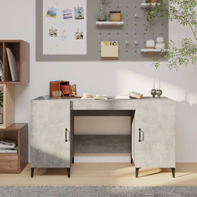 Psací Stůl Betonově Šedý 140 X 50 X 75 Cm Kompozitní Dřevo - Kouřový dub