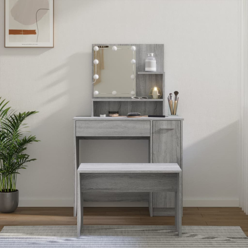 Toaletní Stolek Sada S Led Šedý Sonoma Kompozitní Dřevo - Hnědý dub / 74.5 x 40 x 141 cm